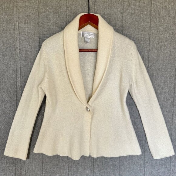 United States Sweater Cream Shawl Collar Bell Sleeve Peplum Cardigan Sweater - Picture 1 of 8